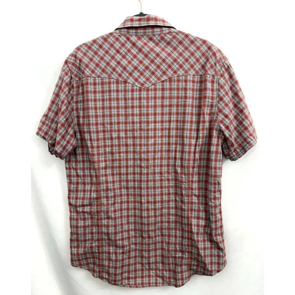True Religion Short Sleeve Rocky Western Shirt Mens XXL Red Plaid Pearl Snap